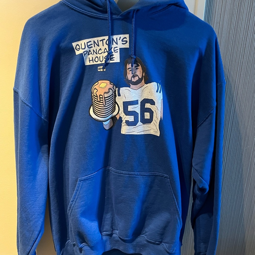 Quenton’s Pancake House, Gildan Blue Graphic Hoodie, Indianapolis Colts